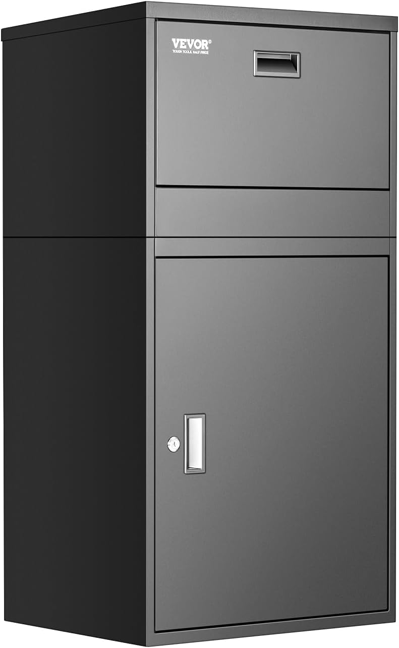 VEVOR Package Delivery Boxes for Outside, 38.6 in Mailbox for Parcel with Lock, Galvanized Steel Package Drop Box with Anti-Theft Design, Weather-Resistant Package Mailbox for Home and Office, Black