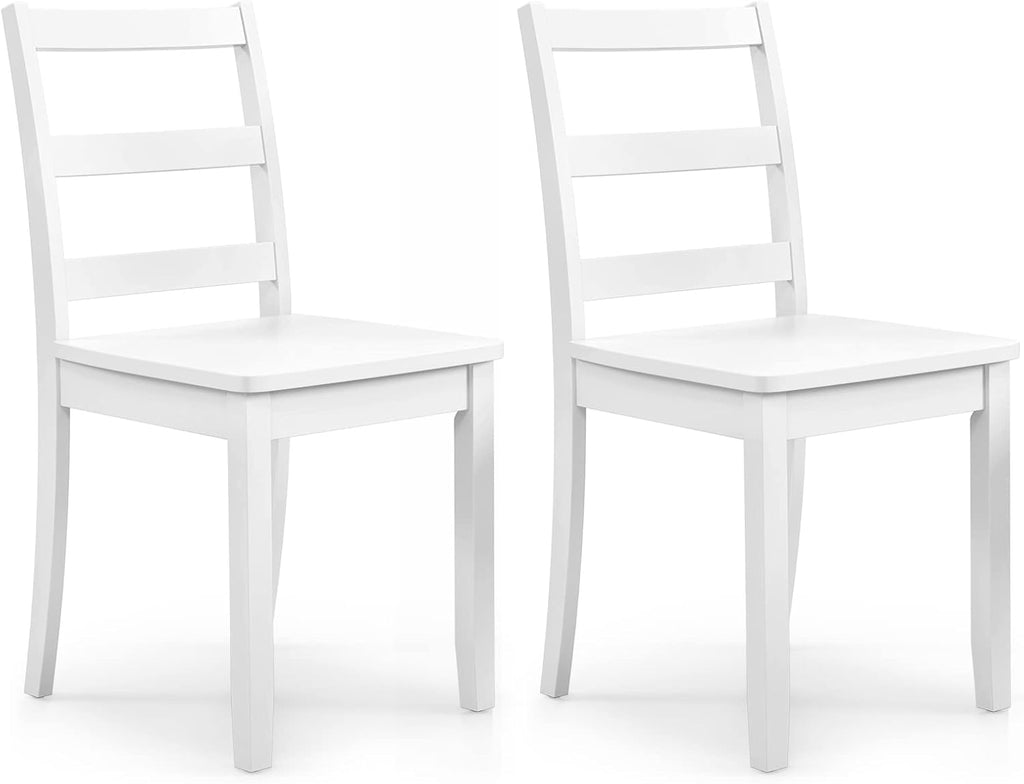 GOFLAME Dining Chairs Set of 2, Ladder Back Side Chairs with Solid Rubber Wood Legs & Non-Slip Food Pads, 2-Pack Space-Saving Armless Dining Chairs for Dining Room, Living Room, Restaurant, White