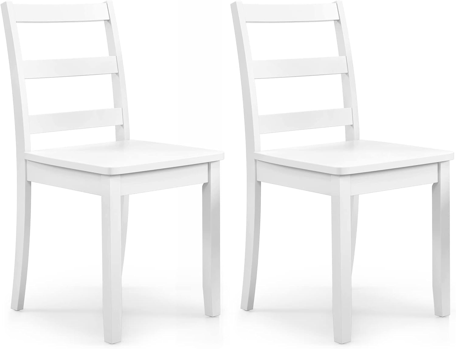 GOFLAME Dining Chairs Set of 2, Ladder Back Side Chairs with Solid Rubber Wood Legs & Non-Slip Food Pads, 2-Pack Space-Saving Armless Dining Chairs for Dining Room, Living Room, Restaurant, White