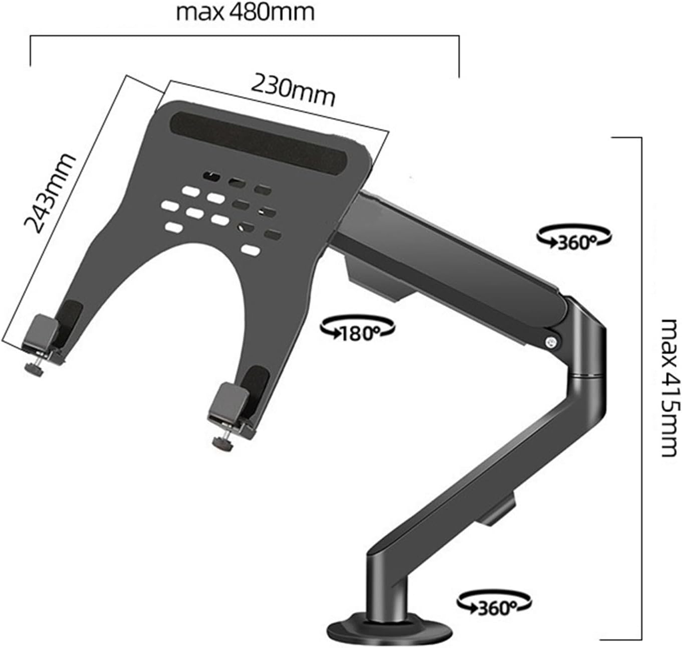 Adjustable Gas Spring Monitor Arm Mount for Desk Holds 4.4 19.8lbs 2 in 1 Single Monitor Desk Mount with Tray for 17' 30' Screens or 10' 16' Laptops
