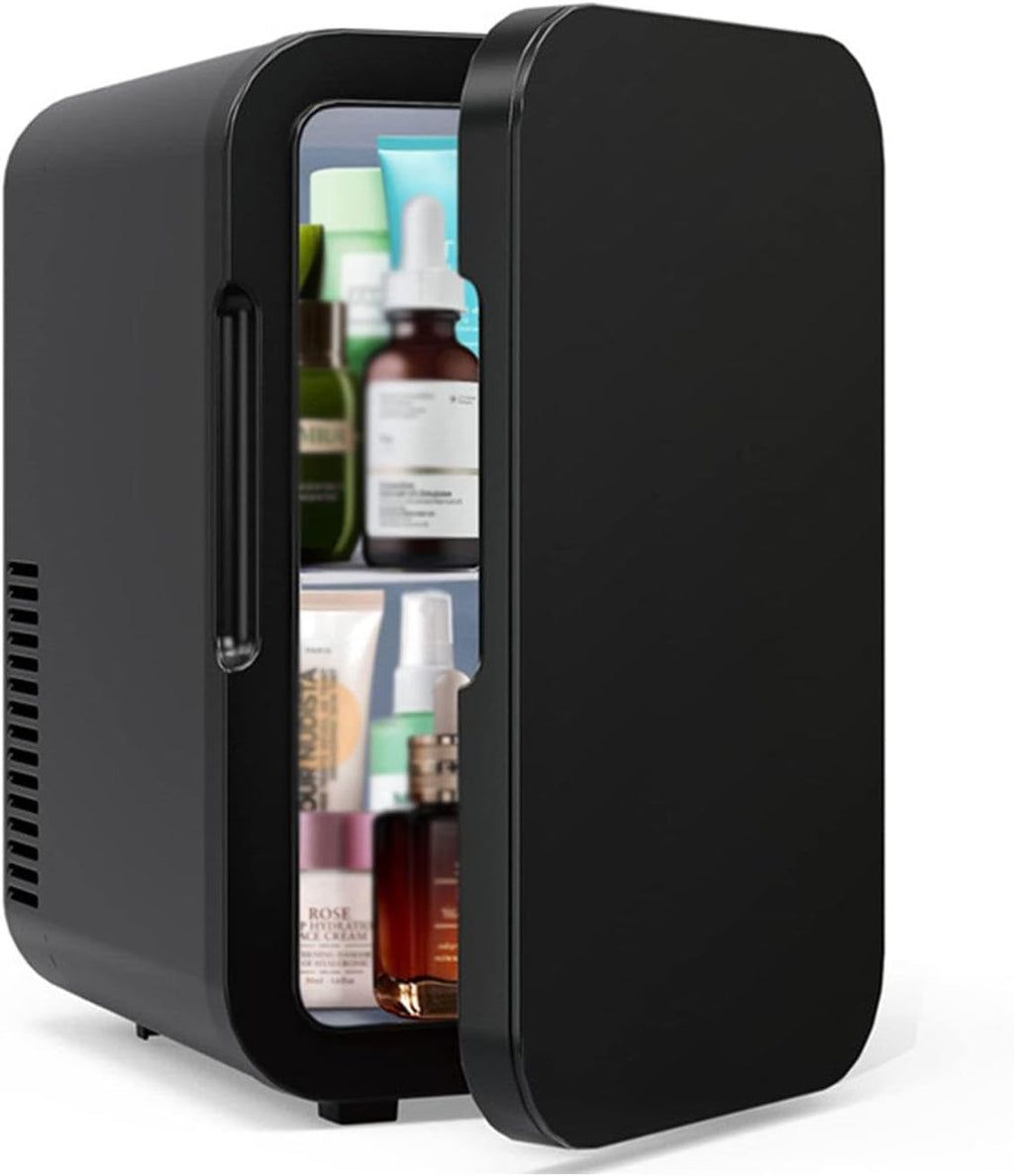 Mini Skincare Fridge (6 Liter/8 Can) with 12V DC 110～220 V AC Cooler and Warmer for Refrigerating Make Up Skin Care and Food Portable Mini Fridge for Bedroom Office and Car,Black
