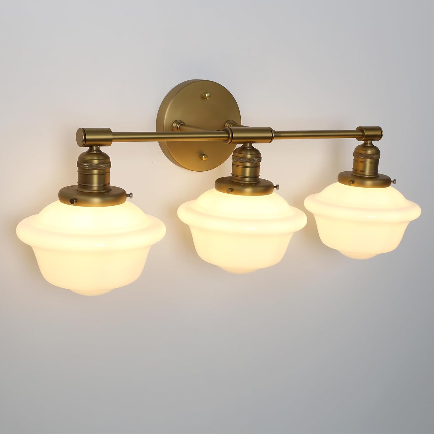 Pathson Milk White Glass Bathroom Wall Sconce Lights, 3-Light Hardwired Wall Vanity Lamps for Living Room Vintage Home Decor, E26 Base