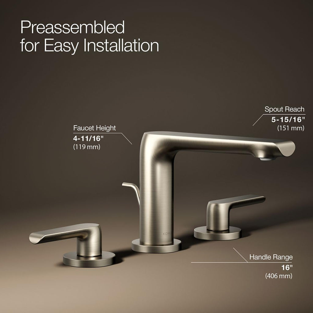 KOHLER K-97352-4N-BN Avid™ Widespread Bathroom Sink Faucet, 0.5 GPM, Minimalist Design, Premium Durable Metal, Corrosion Resistant, Vibrant Brushed Nickel