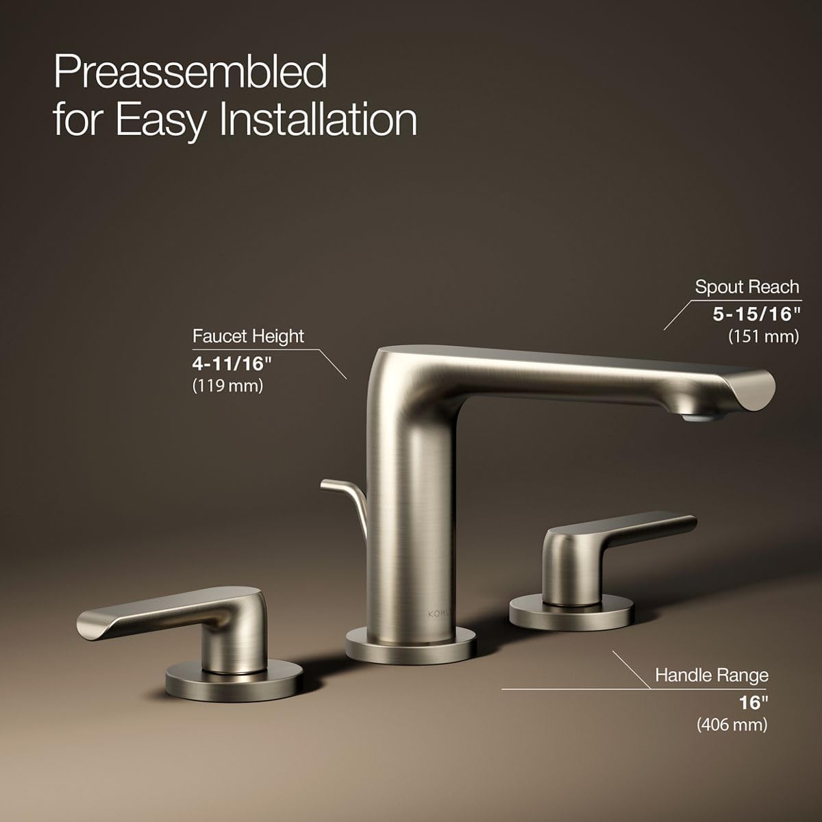 KOHLER K-97352-4N-BN Avid™ Widespread Bathroom Sink Faucet, 0.5 GPM, Minimalist Design, Premium Durable Metal, Corrosion Resistant, Vibrant Brushed Nickel