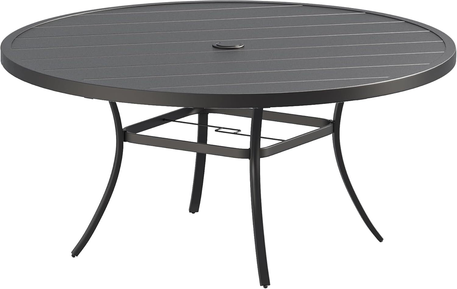 VICLLAX 60' Outdoor Round Patio Dining Table for 8-10, All Weather Metal Dining Table with Umbrella Hole for Deck Lawn Garden Backyard, Black