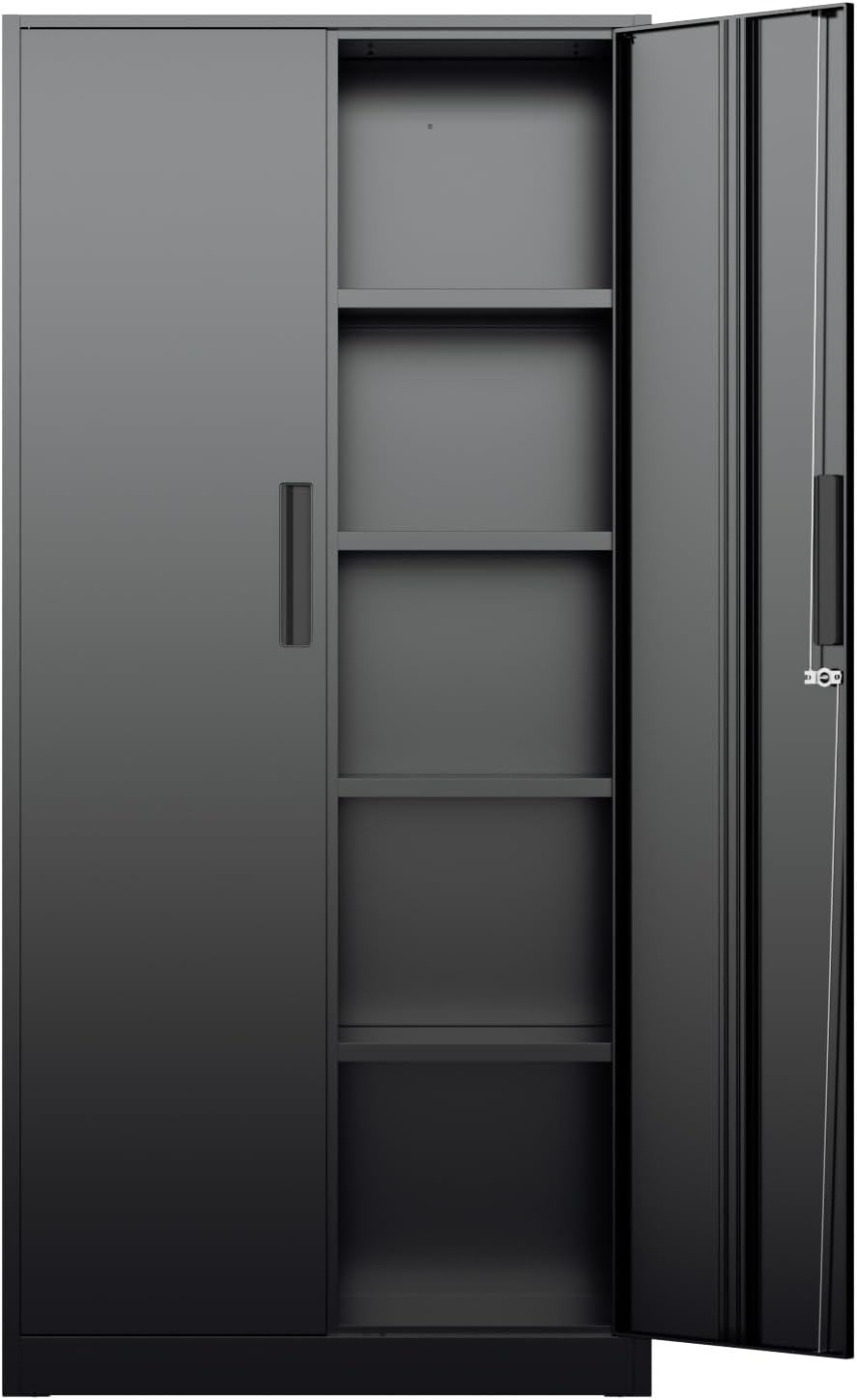 Bonusall 72' Storage Cabinet,2 Locking Doors & 4 Adjustable Shelves,Tall Cabinets,Heavy Duty Steel Cabinet for Home, Office, Warehouse, School (Black)
