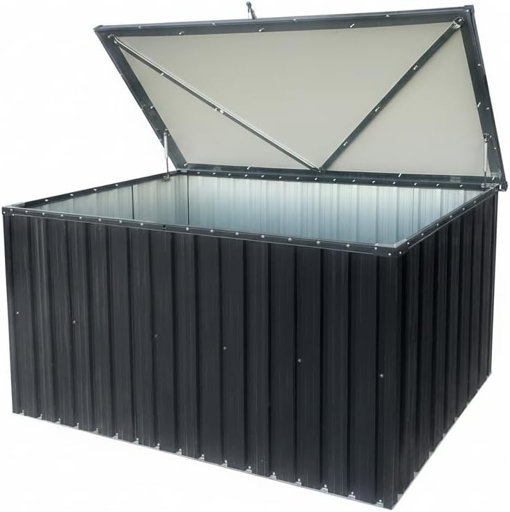215 Gallon Outdoor Storage Box, Metal Deck Box with Waterproof UV-Resistant and Hydraulic Rod Design for Poolside, Patio, Backyard (Medium)