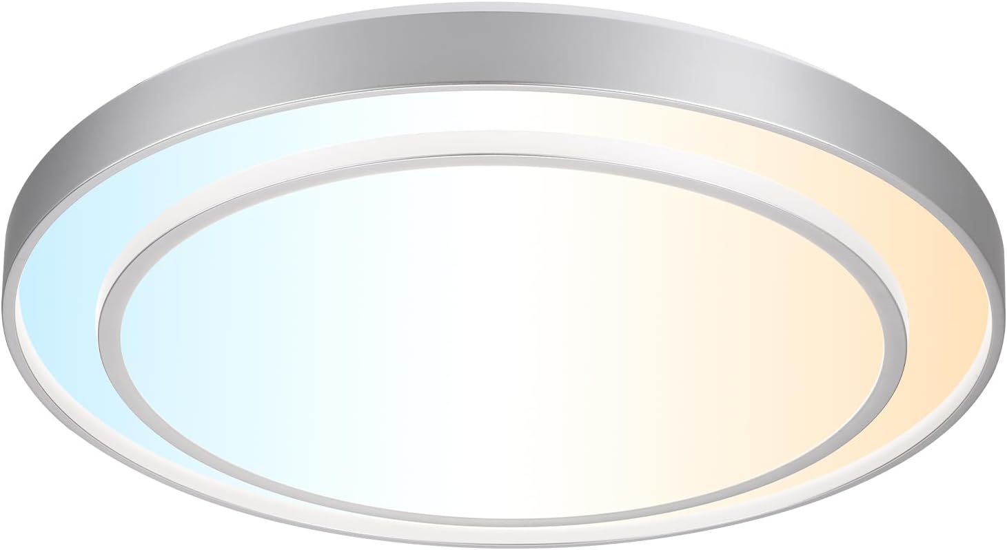 20' Flush Mount Ceiling Light Fixture 5CCT 2 Pack,Sliver Dimmable Light Fixture LED Ceiling Mount Round 36W, Modern Close to Ceiling Light for Living Room, Foyer, Kitchen, Bedroom