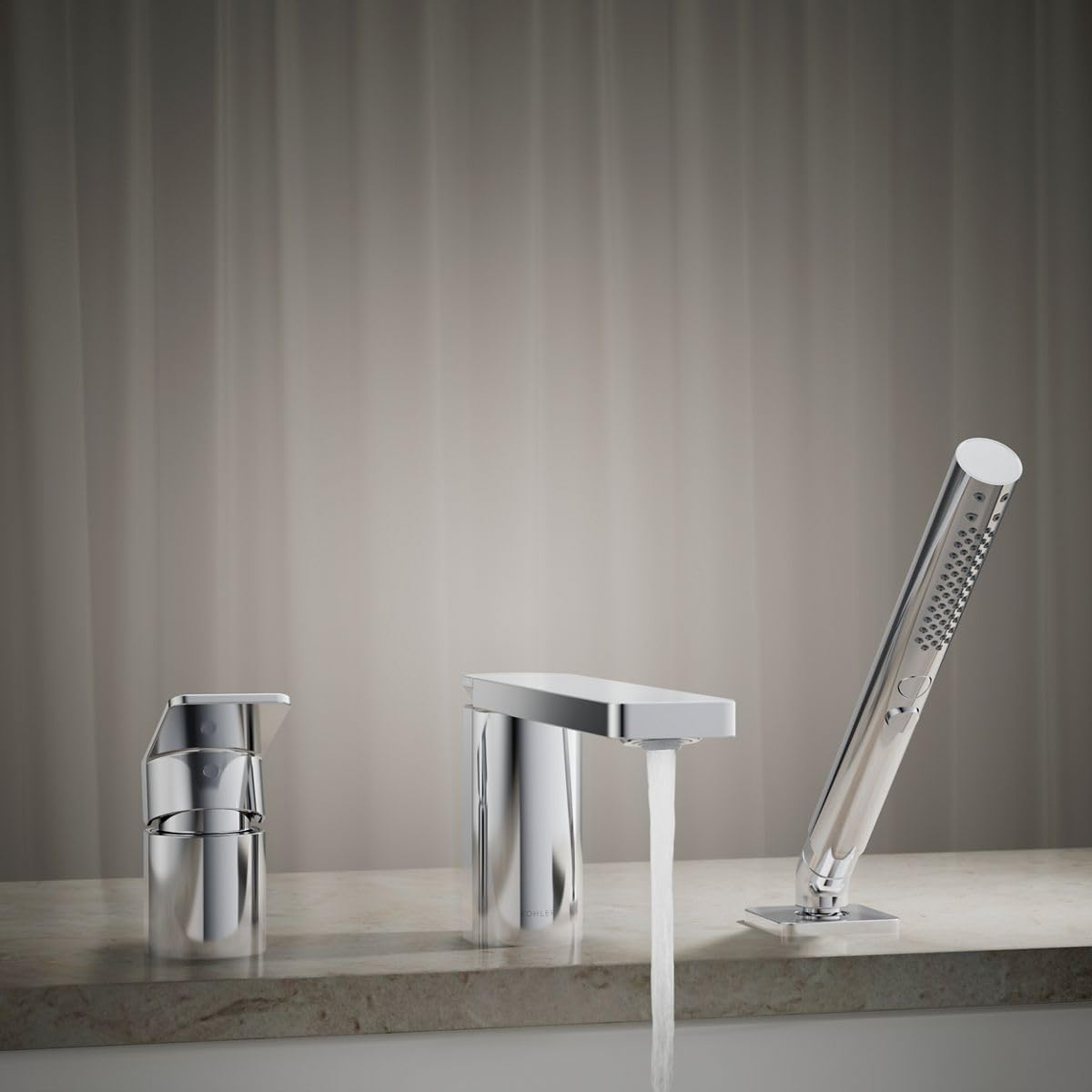 Kohler 23488-4-CP Parallel Single-Handle Deck-Mount Bath Faucet with handshower, Polished Chrome
