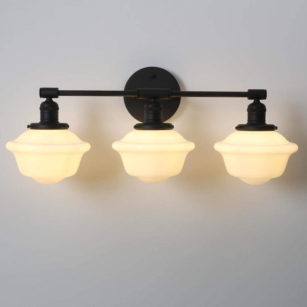 Pathson Milk White Glass Bathroom Wall Sconce Lights, 3-Light Hardwired Wall Vanity Lamps for Living Room Vintage Home Decor, E26 Base