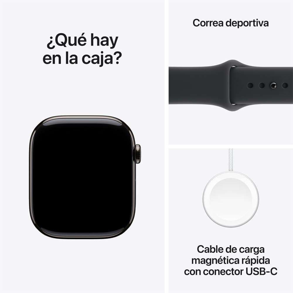 Apple Watch Series 11 [GPS + Cellular, 42mm] Slate Titanium Case with Black Sport Band, M/L (Renewed)