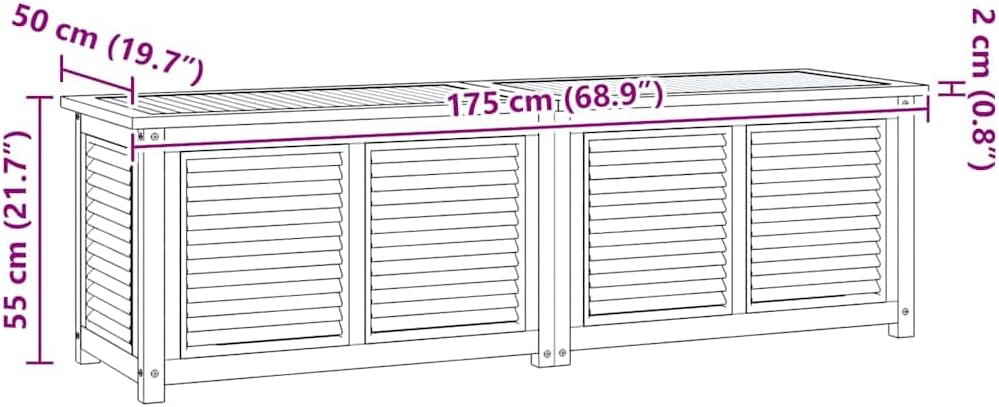 vidaXL Solid Teak Wood Patio Storage Box with Water- PE Bag, ic Indoor and Outdoor Furniture with Ample Storage Space – 68.9'x19.7'x20.9'