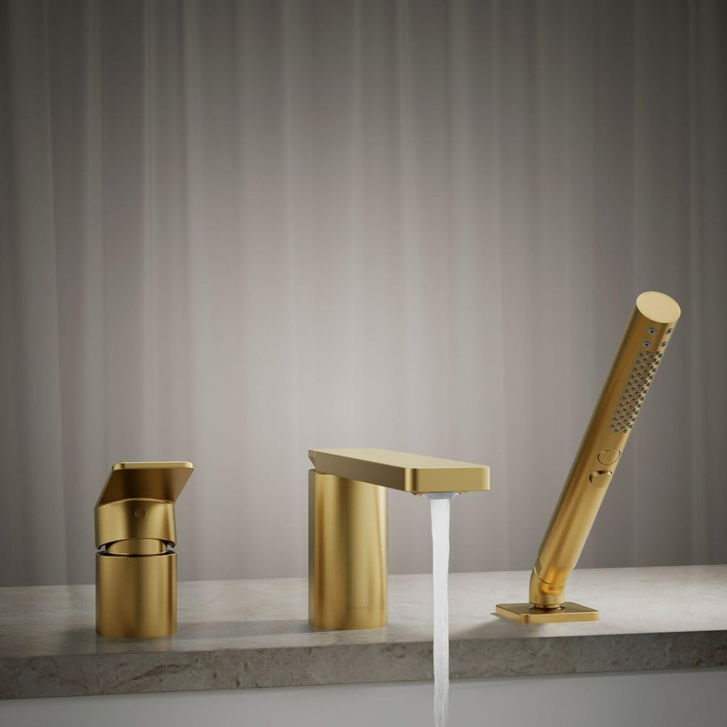 Kohler 23488-4-2MB Parallel Single-Handle Deck-Mount Bath Faucet with handshower, Vibrant Brushed Moderne Brass