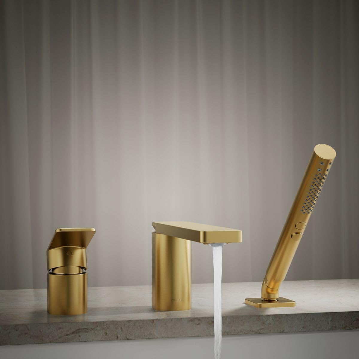 Kohler 23488-4-2MB Parallel Single-Handle Deck-Mount Bath Faucet with handshower, Vibrant Brushed Moderne Brass