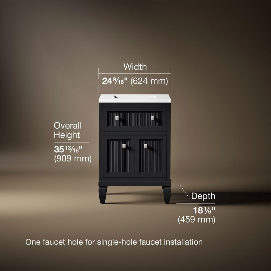Kohler Hearthaven 24 Inch Bathroom Vanity Cabinet with White Single Sink and Quartz Top, Modern Bathroom Vanity, Slate Gray, K-33535-ASB-1WX