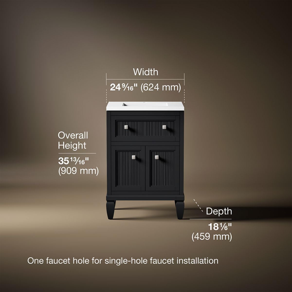 Kohler Hearthaven 24 Inch Bathroom Vanity Cabinet with White Single Sink and Quartz Top, Modern Bathroom Vanity, Slate Gray, K-33535-ASB-1WX