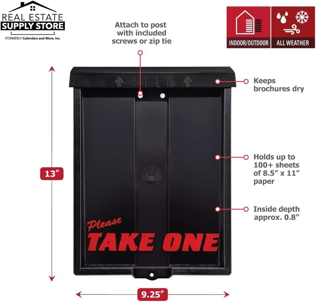 Mediz Outdoor Real Estate Brochure Box with Solar Lighted Lid, Take One Document Holder Can Hold 100, 8.5 x 11 Documents, Flyers, Literature and Other Outdoor Marketing Needs