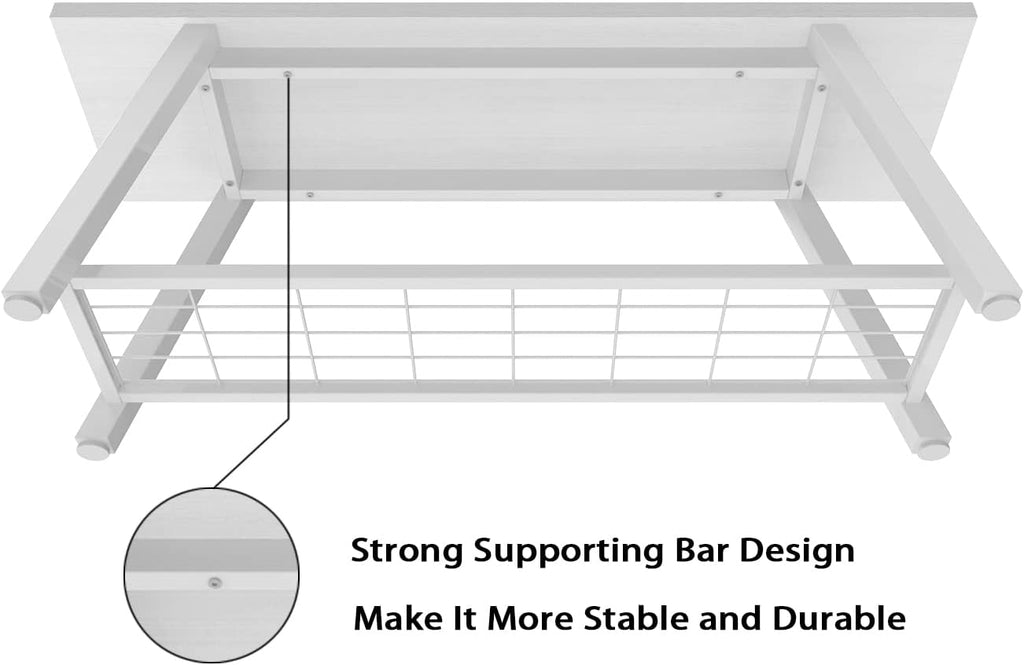 Oastreeful Industrial Entryway Bench Rustic Wood and Metal Storage Bench for Indoor Living Dining Room Bedroom Long Shoe Benches Seat (White)