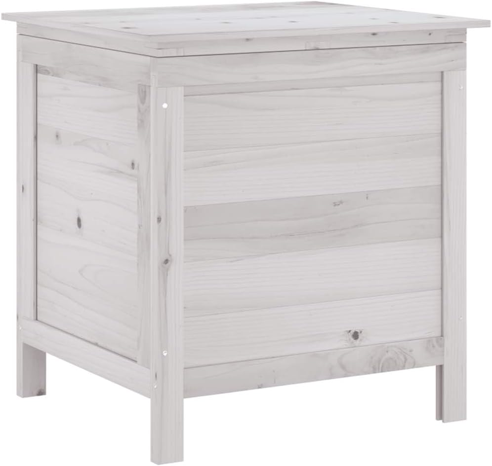 vidaXL Solid Wood Fir Garden Storage Box - White Outdoor Cushion Holder with Ample Space and Ventilated Bottom for Deck, Patio, Garden, ys/m, 364749