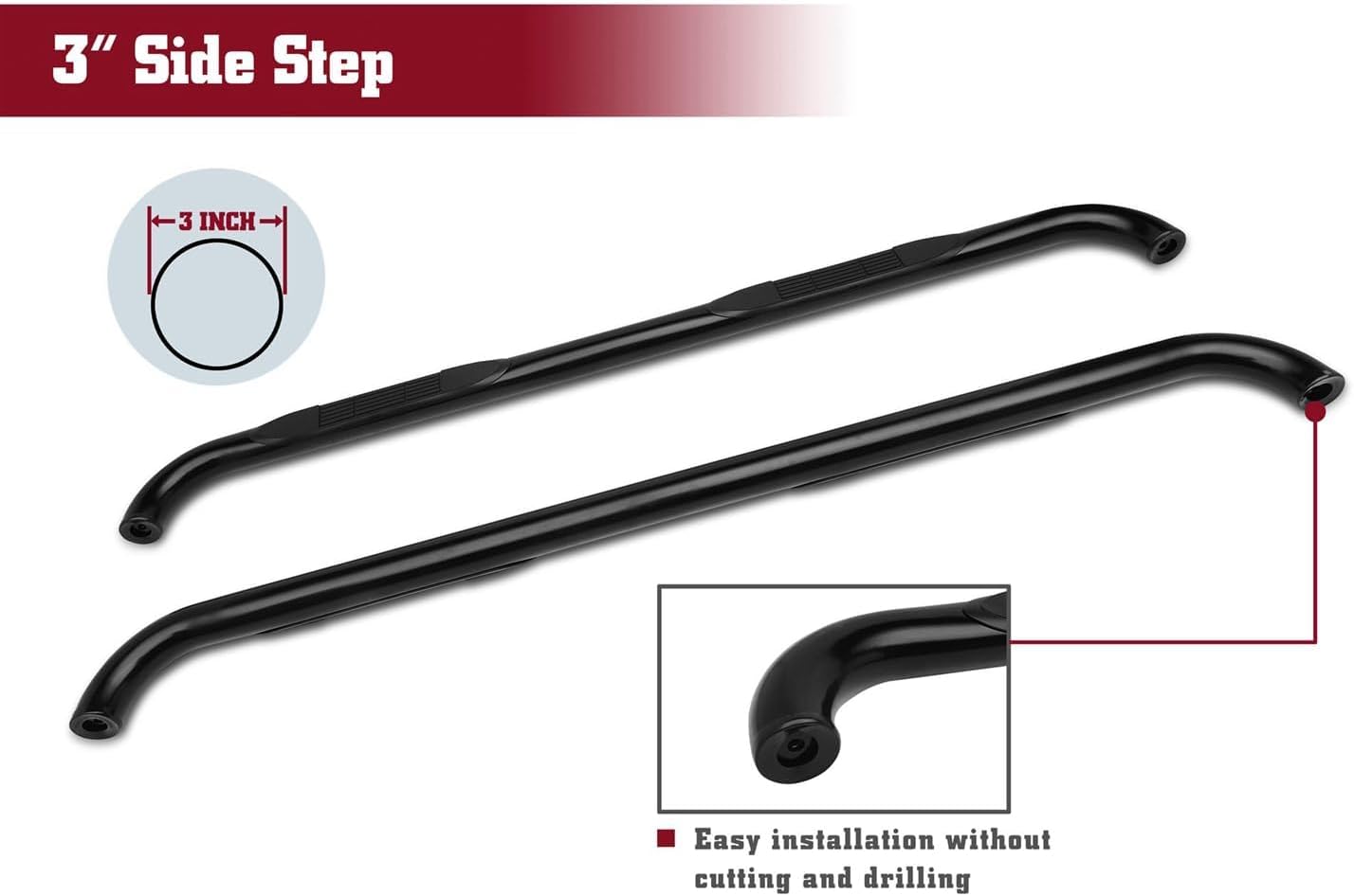 TAC Side Steps Running Boards Fit 1999-2016 Ford F250/F350/F450/F550 Super Duty Super Cab Truck Pickup 3' Black Side Bars Nerf Bars Off Road Automotive Exterior Accessories