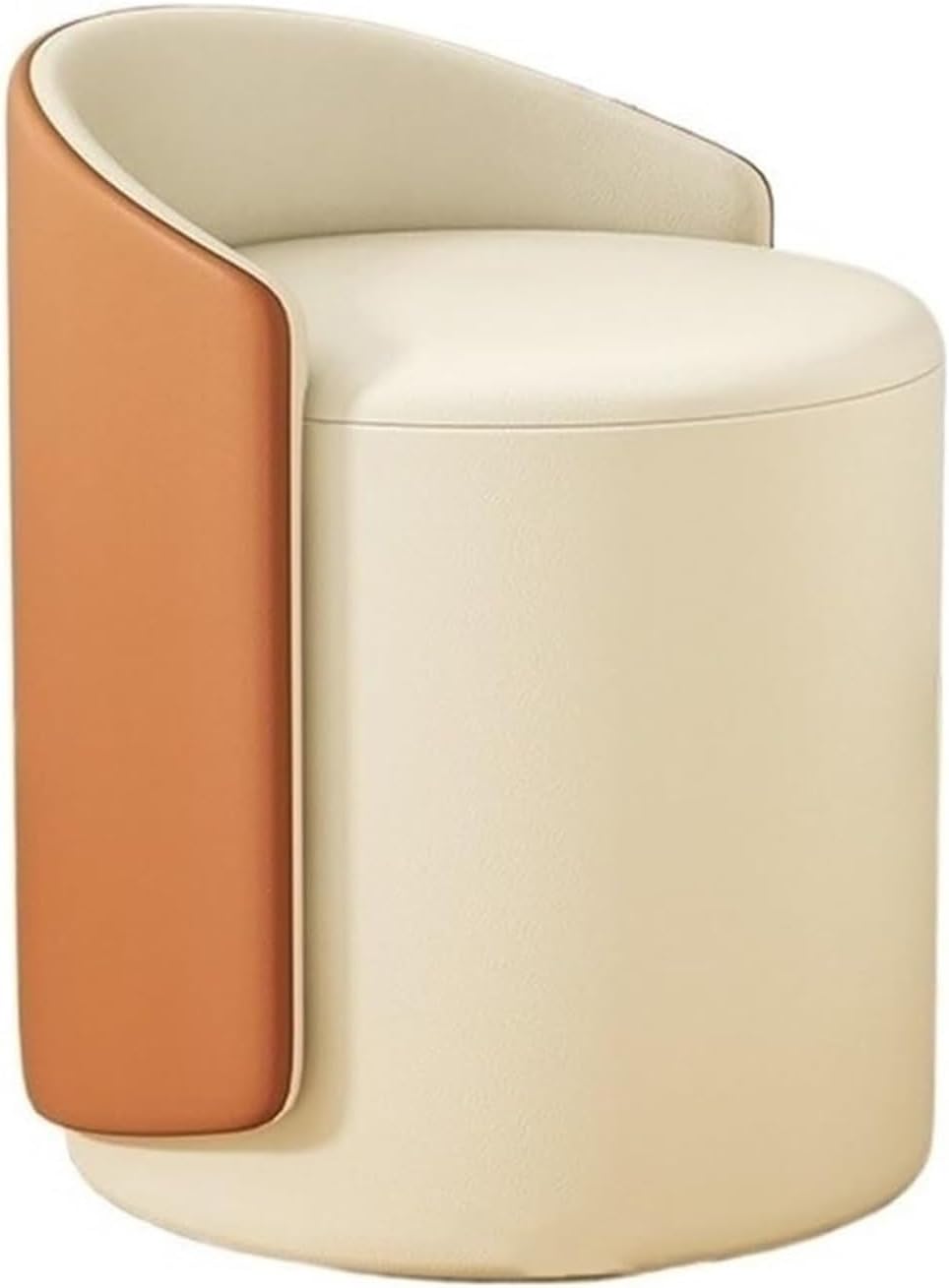 Modern Round Ottoman Multifunctional Vanity Chair Footrest Stool PU Leather Upholstered Wood Frame Non-Slip Rubber Pads,Living Room