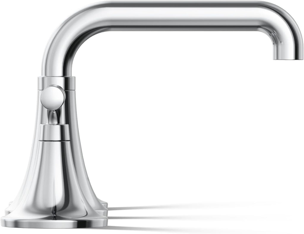 KOHLER K-27416-4-CP Tone™ Widespread Bathroom Sink Faucet, 3-Hole, Widespread Bathroom Faucets with Two Lever Handles and Clicker Drain, 1.2 GPM, Polished Chrome