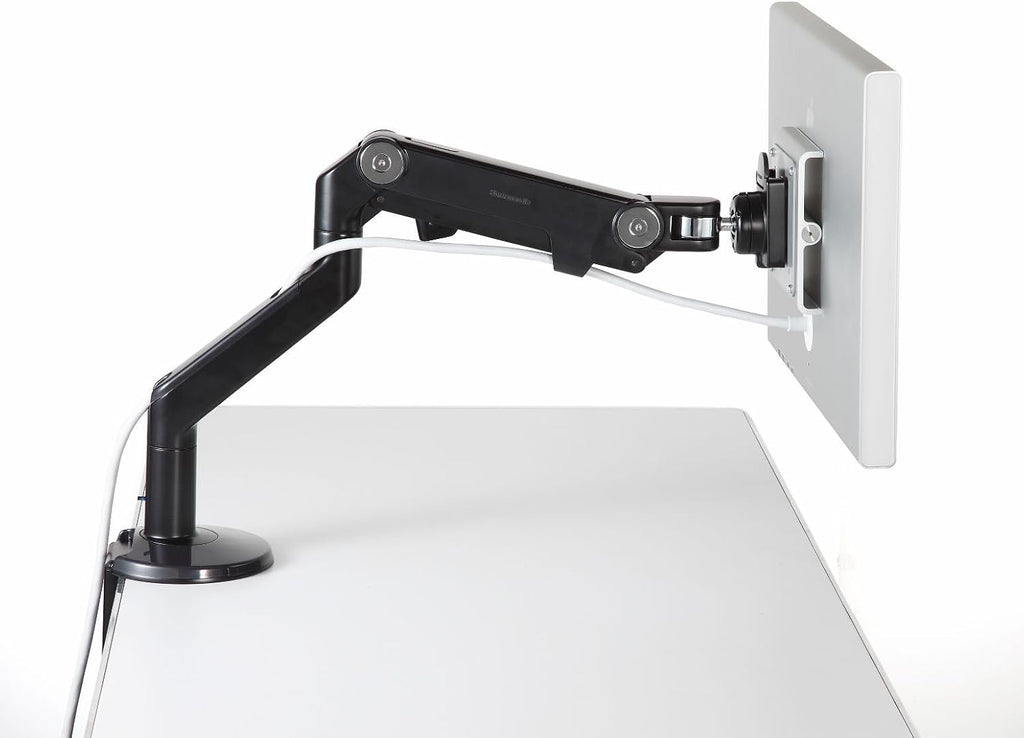 Humanscale M8 Adjustable Articulating Computer Monitor Arm - Two Piece Clamp On Mount with Base - Black with Black Trim