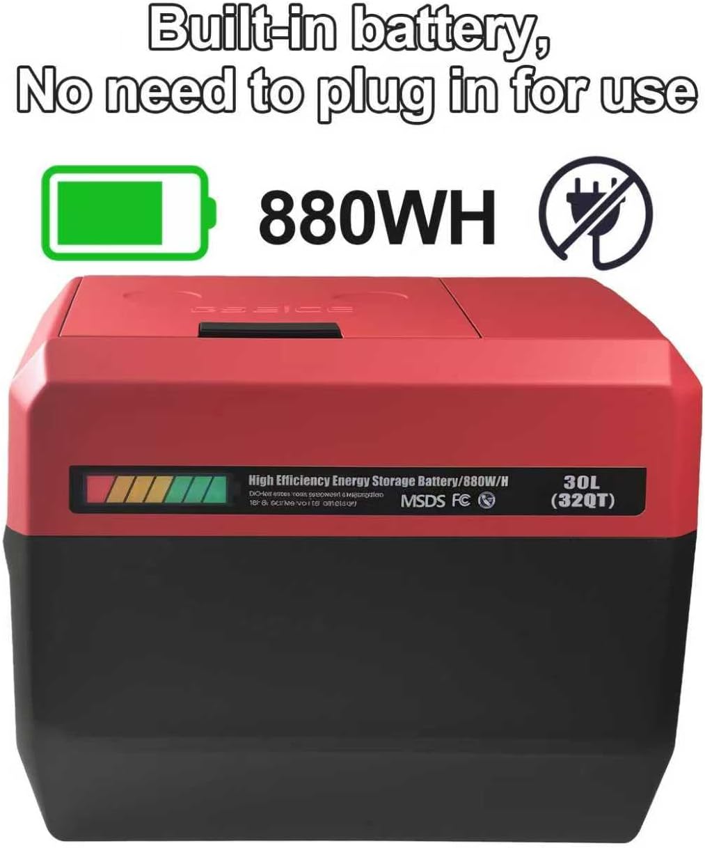 Camping Refrigerator, 32 Quart Portable Car Refrigerator, 0.8KWH Battery Powered Camping Refrigerator, 48+ Hours of Runtime, 12V DC 110-240V AC Rerigerator for Car Travel Camping Road Trip