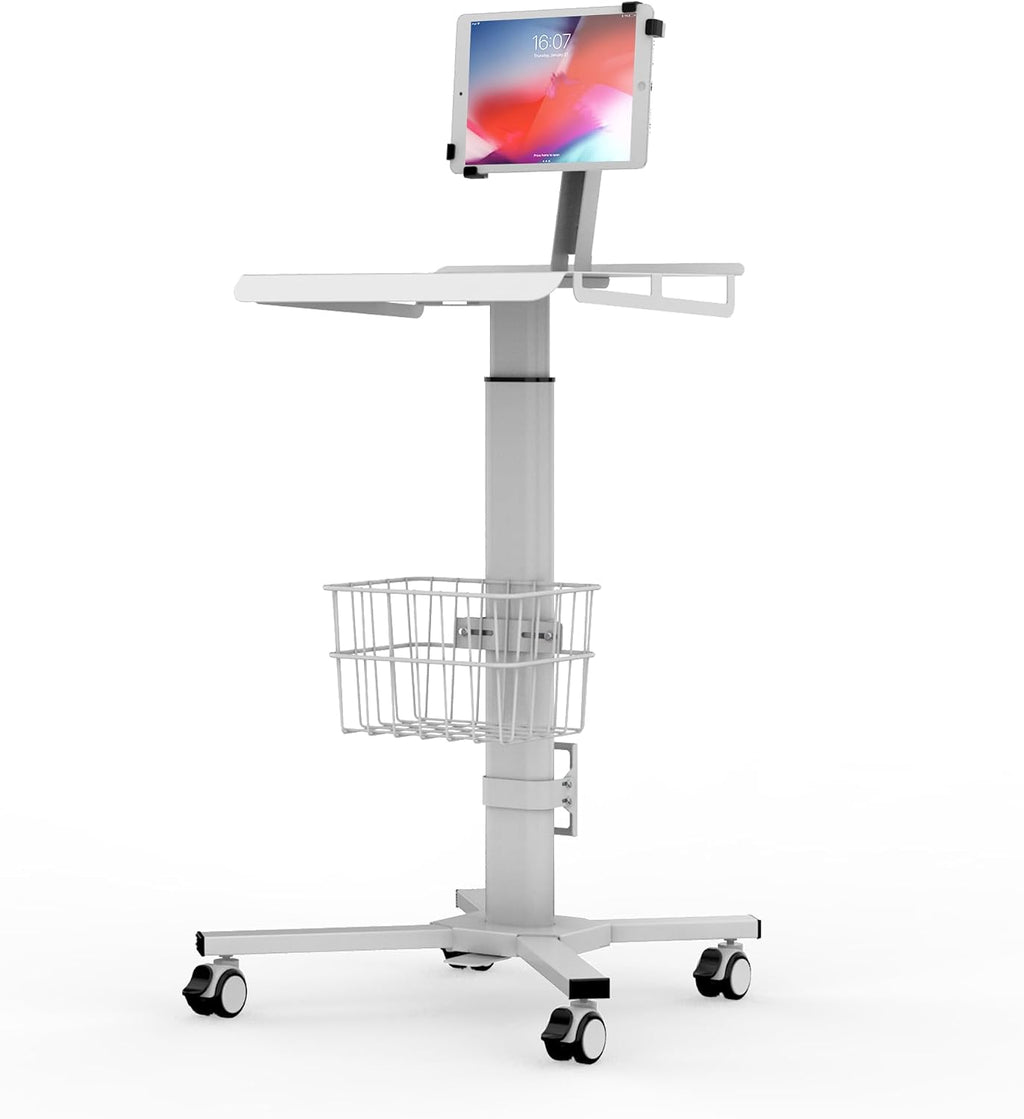 Mobile Medical Tablet Cart Compatible with 9.7-12.9' iPad, Rolling Medical Workstation, Mobile Tablet Workstation for Hospital, Clinic, Library, Restaurant, Rolling Floor Stand Cart