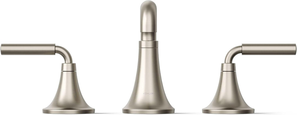KOHLER K-27416-4-BN Tone™ Widespread Bathroom Sink Faucet, 3-Hole, Widespread Bathroom Faucets with Two Lever Handles and Clicker Drain, 1.2 GPM, Vibrant Brushed Nickel