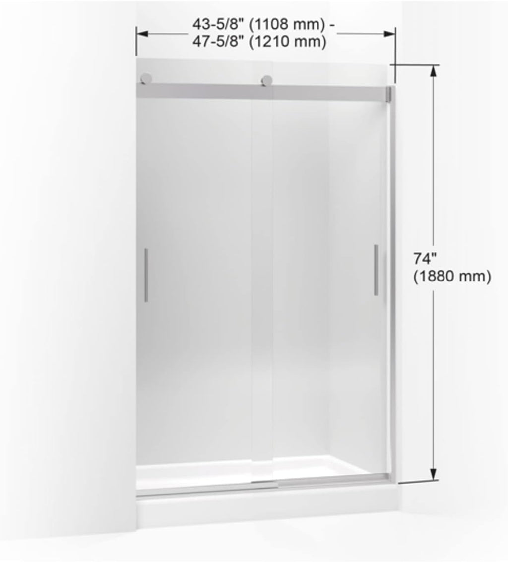 Levity Sliding Shower Door, 74-in H X 43-5/8-47-5/8-in W, With 1/4-in Thick Crystal Clear Glass