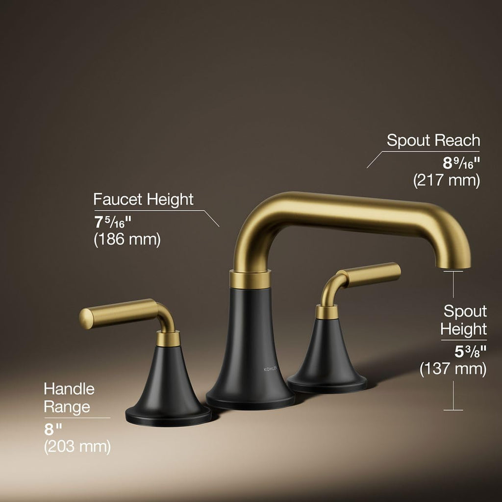 Kohler T27417-4-BMB Tone™ Deck-Mount Bath Faucet Trim, Matte Black with Brushed Moderne Brass