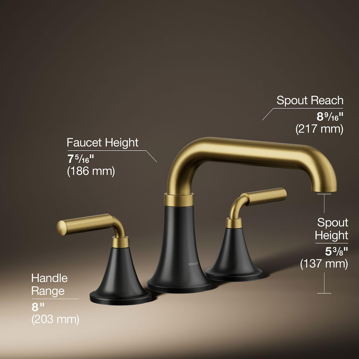 Kohler T27417-4-BMB Tone™ Deck-Mount Bath Faucet Trim, Matte Black with Brushed Moderne Brass