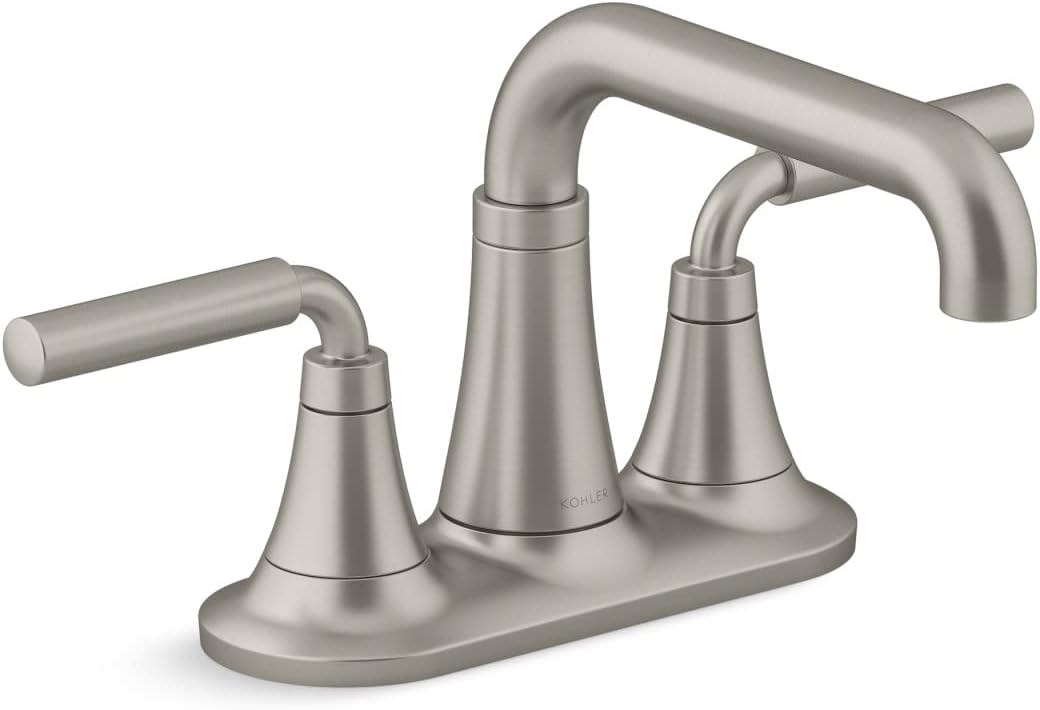 KOHLER K-27414-4K-BN Tone™ Centerset Bathroom Sink Faucet, Clicker Drain, Bathroom Faucets, 1.0 GPM, Vibrant Brushed Nickel