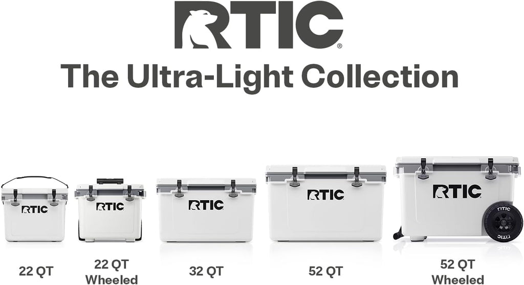 RTIC 52 Quart Ultra-Light Wheeled Hard Cooler Insulated Portable Ice Chest Box for Beach, Drink, Beverage, Camping, Picnic, Fishing, Boat, Barbecue, 30% Lighter Than Rotomolded Coolers