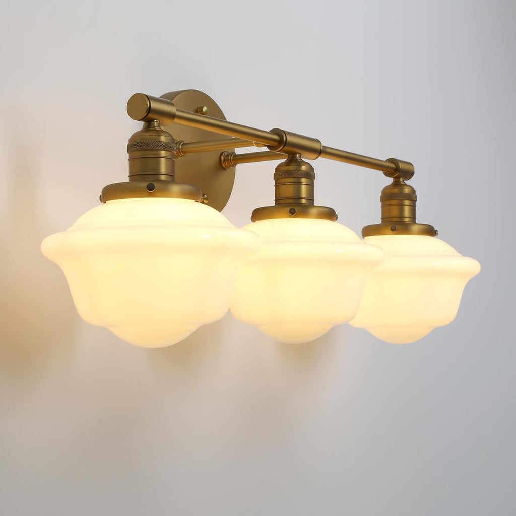 Pathson Milk White Glass Bathroom Wall Sconce Lights, 3-Light Hardwired Wall Vanity Lamps for Living Room Vintage Home Decor, E26 Base