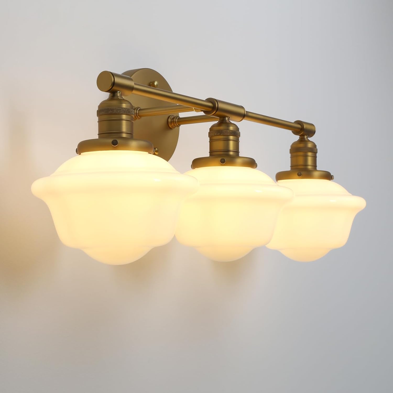 Pathson Milk White Glass Bathroom Wall Sconce Lights, 3-Light Hardwired Wall Vanity Lamps for Living Room Vintage Home Decor, E26 Base