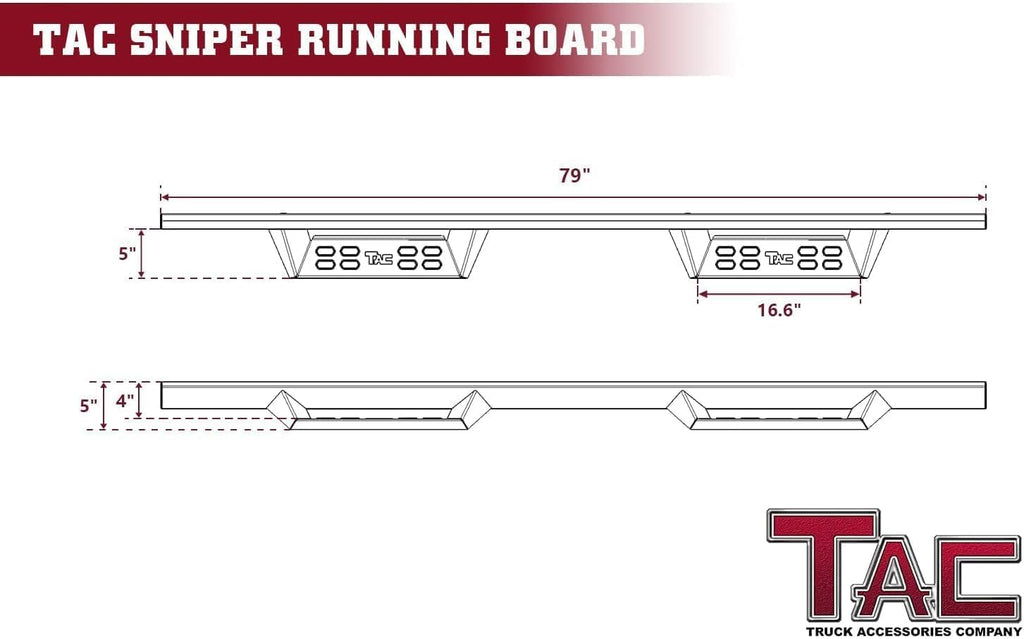 TAC Sniper Running Boards Compatible with 2019-2025 Ford Ranger SuperCrew Cab Truck Pickup 4' Drop Fine Texture Black Side Steps Nerf Bars Rock Slider Armor Off-Road Accessories (2pcs)