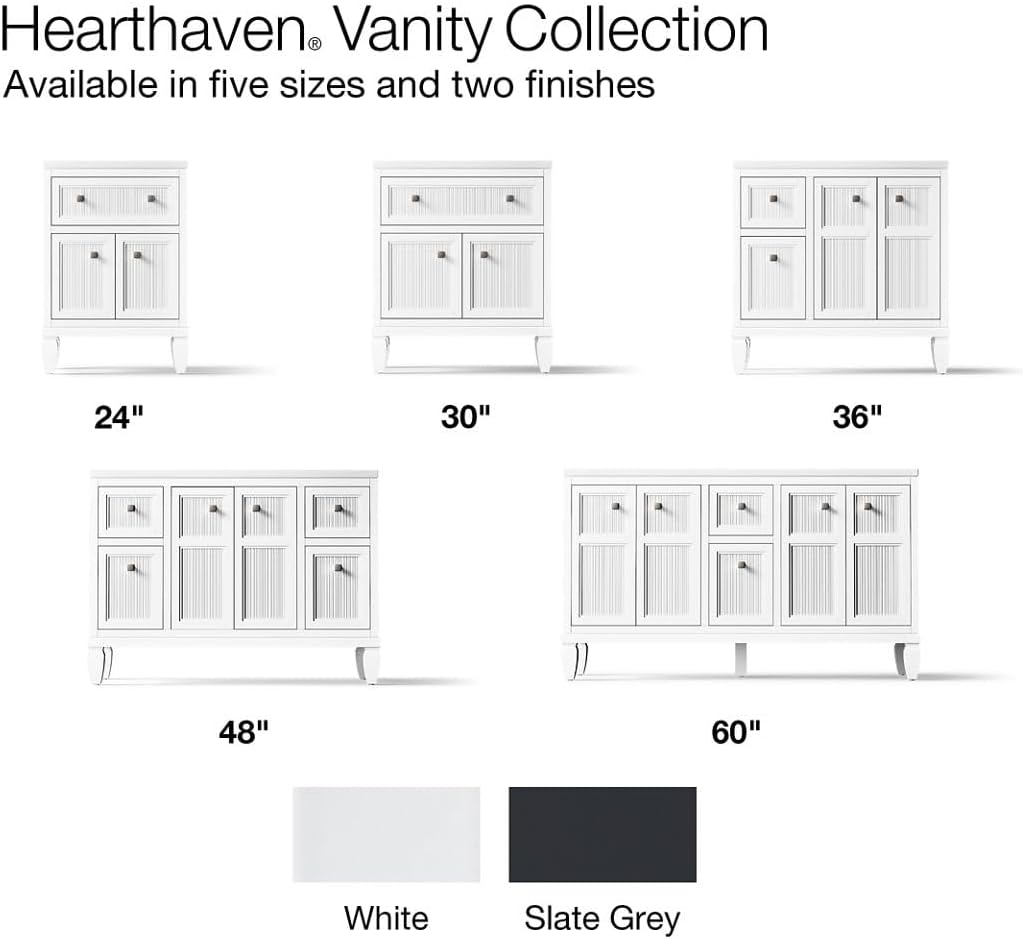 Kohler Hearthaven 24 Inch Bathroom Vanity Cabinet with White Single Sink and Quartz Top, Modern Bathroom Vanity, Slate Gray, K-33535-ASB-1WX