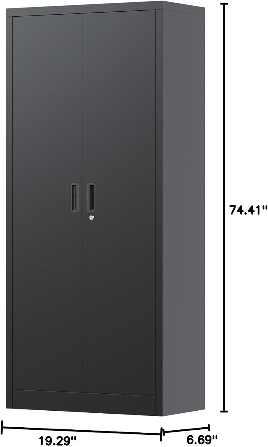 71' Metal Storage Cabinet with Doors, Lock and 4 Adjustable Shelves, Tall Pantry Cabinet for Garage, Office, Bedroom, Shop, Craft Room, Steel Storage Organizer with Adjustable Feet,Black