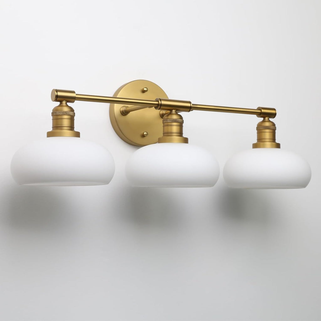 Pathson 3-Lights Milky Bathroom Wall Sconces, Hardwired Triple Head Glass Wall Vanity Light Fixtures, Vintage Wall Lamps Home Decor for Mirror Living Room, E26 Bulb Base