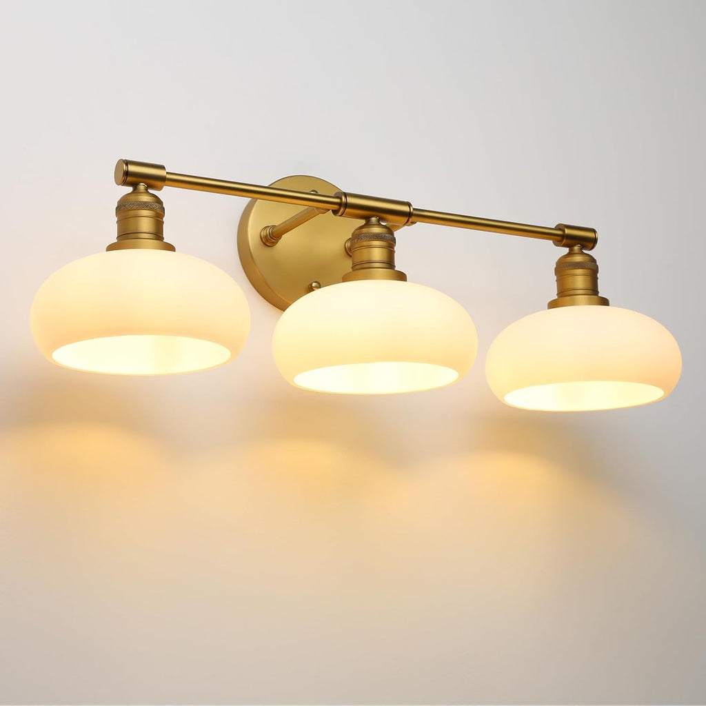 Pathson 3-Lights Milky Bathroom Wall Sconces, Hardwired Triple Head Glass Wall Vanity Light Fixtures, Vintage Wall Lamps Home Decor for Mirror Living Room, E26 Bulb Base