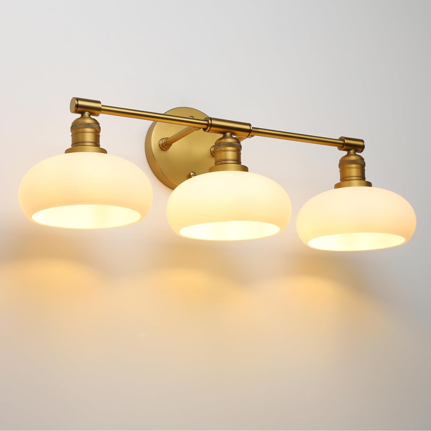 Pathson 3-Lights Milky Bathroom Wall Sconces, Hardwired Triple Head Glass Wall Vanity Light Fixtures, Vintage Wall Lamps Home Decor for Mirror Living Room, E26 Bulb Base
