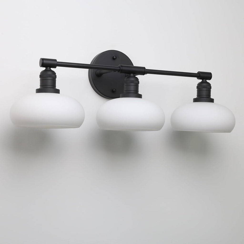 Pathson 3-Lights Milky Bathroom Wall Sconces, Hardwired Triple Head Glass Wall Vanity Light Fixtures, Vintage Wall Lamps Home Decor for Mirror Living Room, E26 Bulb Base
