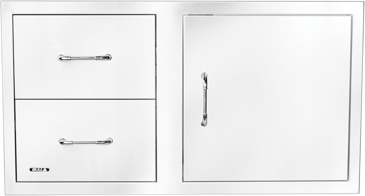 Bull Outdoor Products 55875 38' Door/Drawer Combo – 304 16 Gauge Stainless Steel, Soft Close Drawers, Double Walled Door, Access for Propane Tanks, Rust Resistant Outdoor Kitchen Storage