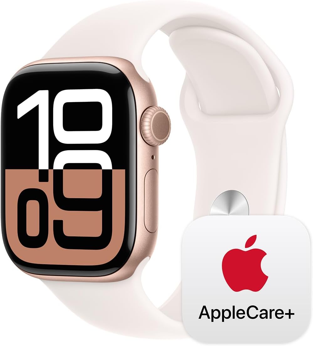 Apple Watch Series 10 [GPS 42mm] with Rose Gold Aluminium Case with Light Blush Sport Band - S/M. Fitness Tracker, ECG App, Always-On Retina Display, Water Resistant with AppleCare+ (2-years)