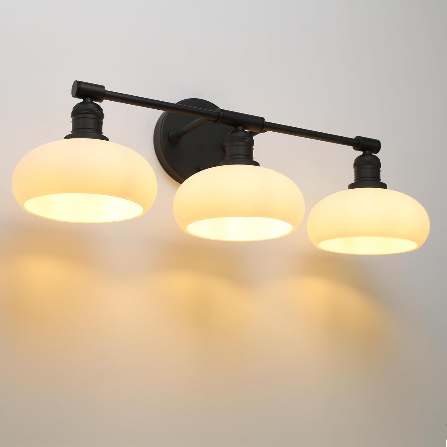 Pathson 3-Lights Milky Bathroom Wall Sconces, Hardwired Triple Head Glass Wall Vanity Light Fixtures, Vintage Wall Lamps Home Decor for Mirror Living Room, E26 Bulb Base