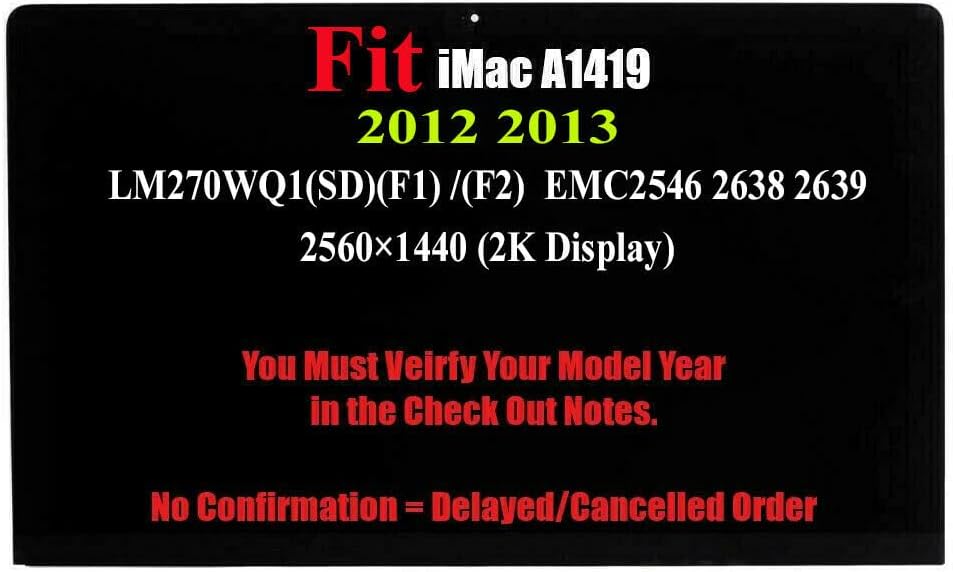 Replacement Orignal LCD LED Display Screen LM270WQ1 SD F1 SDF1 SDF2 SD F2 with Adhesive kit Compatible with Apple iMac 27' 2012 2013 A1419 2K MD095 MD096