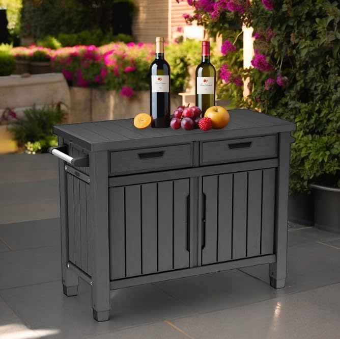 Outdoor Space with This Versatile Outdoor Grill Table with Storage and Drawers in Graphite Gray - Perfect for Entertaining with Ample Storage and Sleek Design