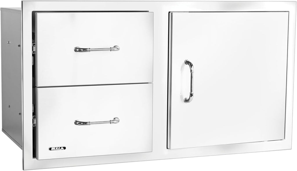 Bull Outdoor Products 55875 38' Door/Drawer Combo – 304 16 Gauge Stainless Steel, Soft Close Drawers, Double Walled Door, Access for Propane Tanks, Rust Resistant Outdoor Kitchen Storage